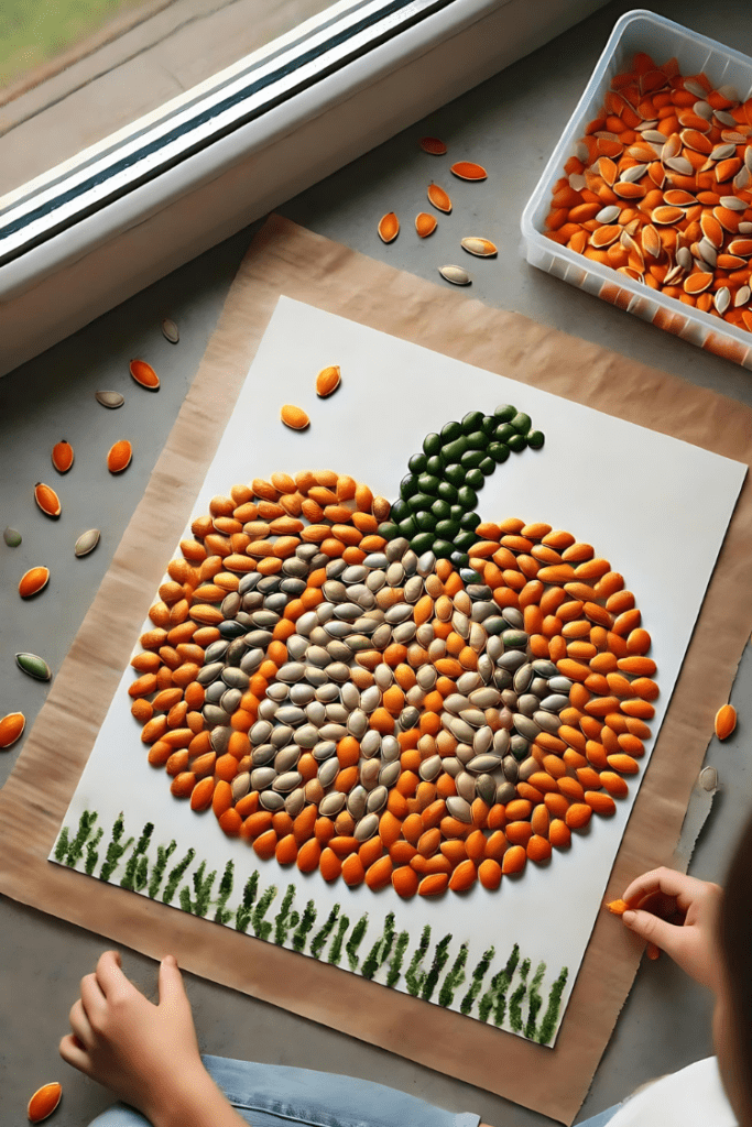 Pumpkin Seed Mosaic Fall Crafts for Kids
