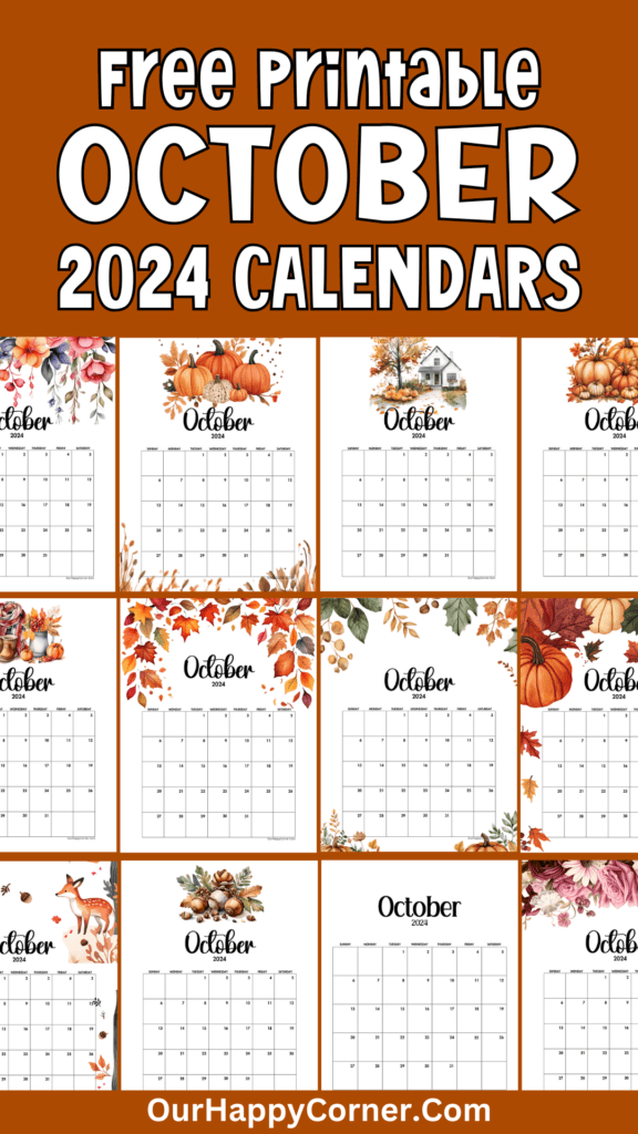 Autumn inspired October calendar printables 2024