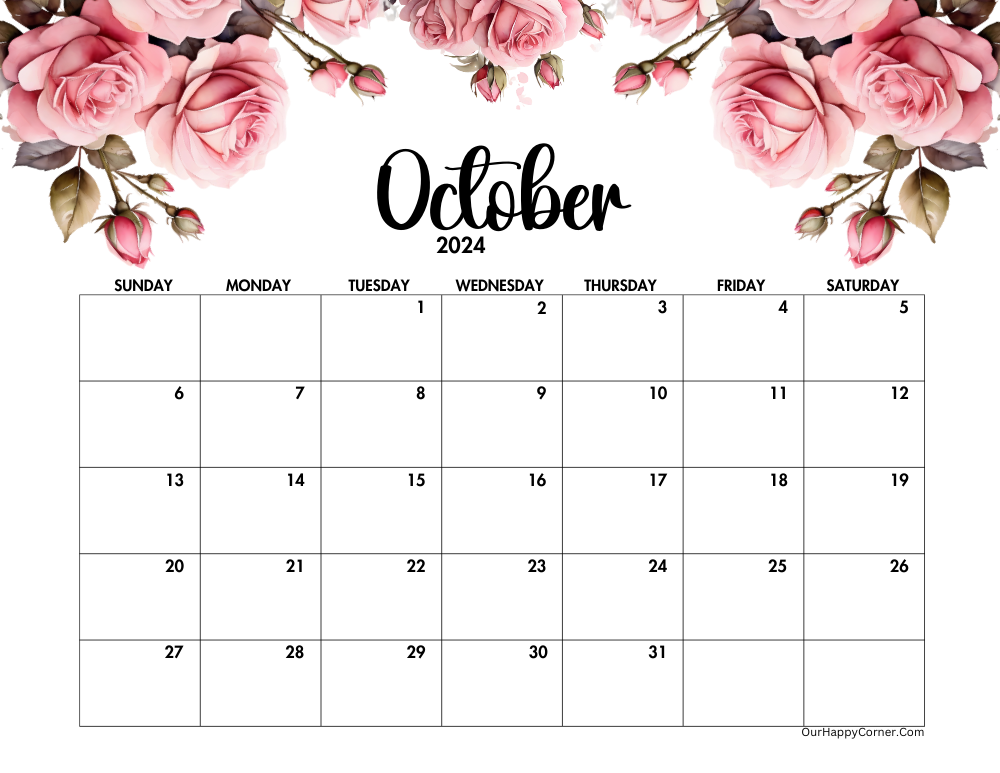 Pink roses 2024 horizontal calendar