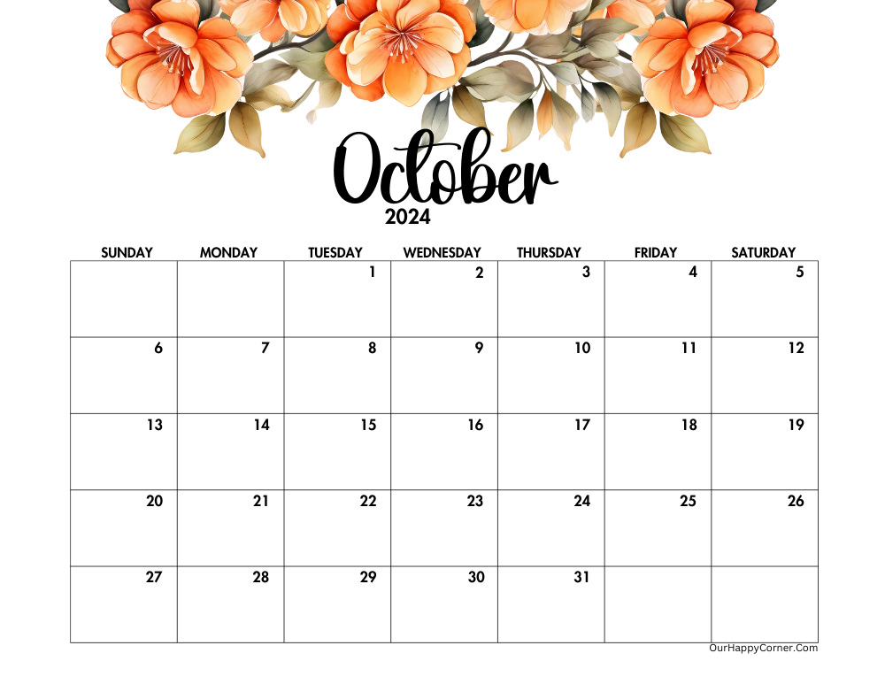 Orange floral horizontal calendar