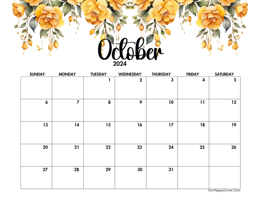 Yellow horizontal floral calendar