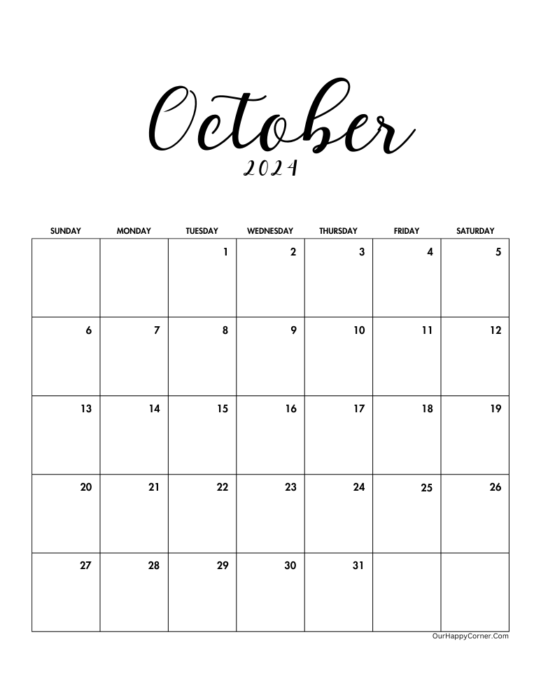 October Calendar 2024 Minimalist Calendar