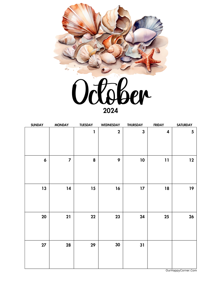 Sea shells decorated calendar