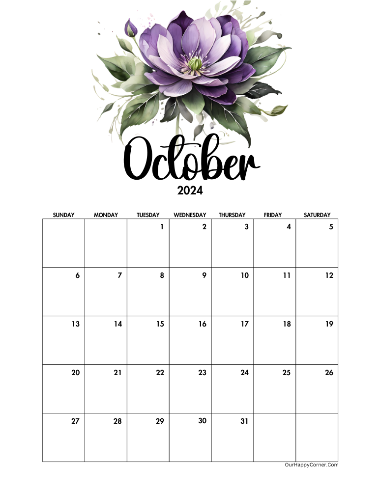 Purple flower decorated calendar