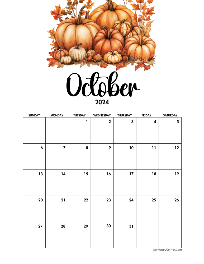 Calendar decorated with pumpkins for fall season