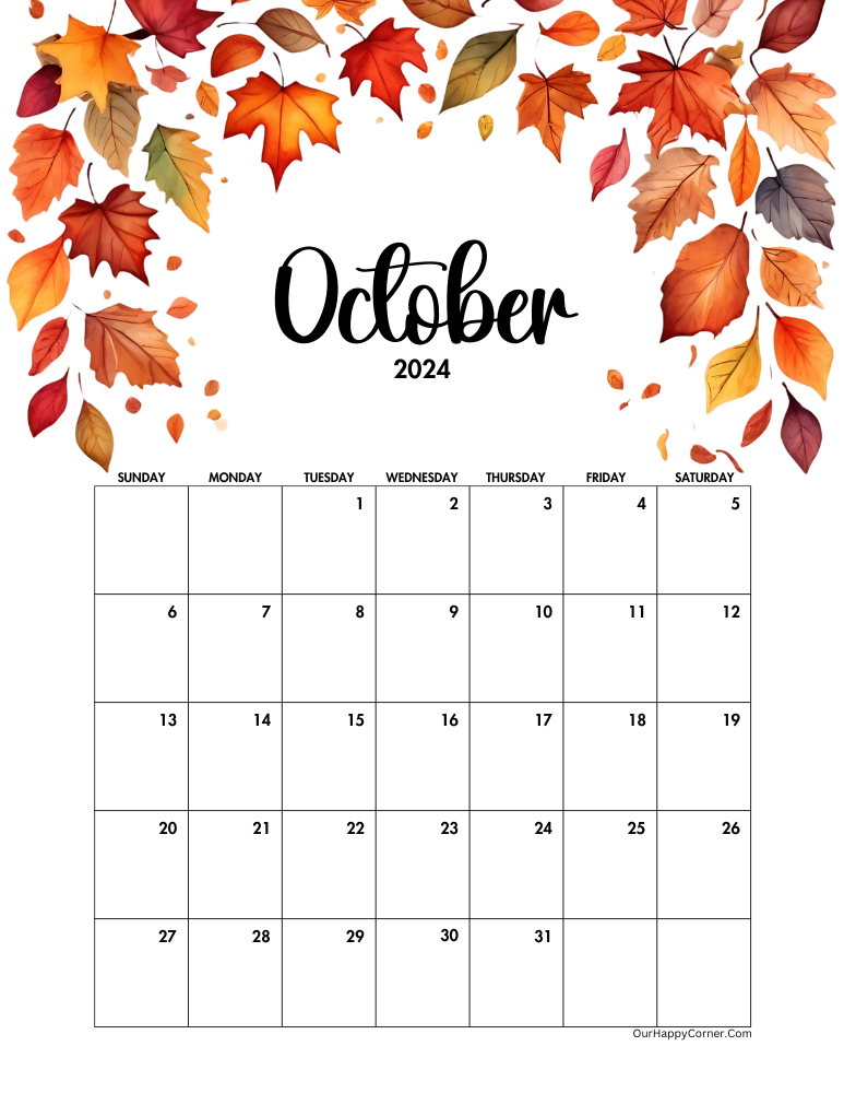 Falling autumn leaves calendar