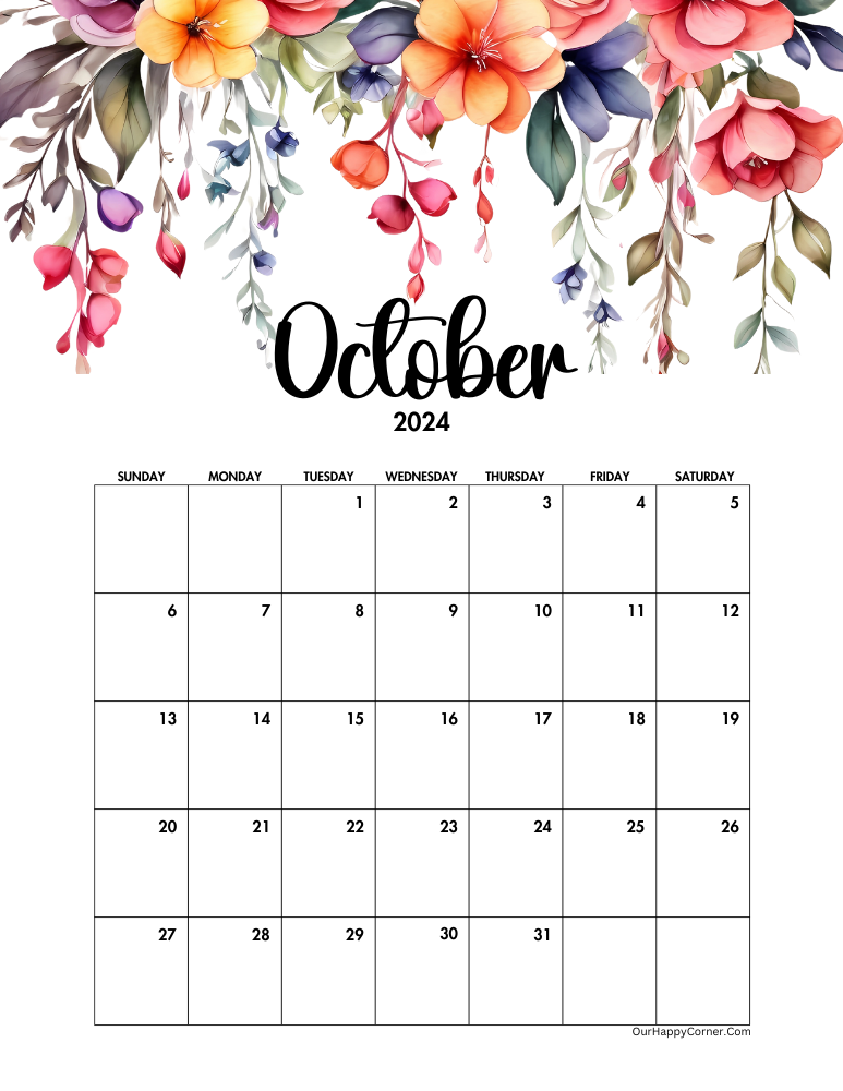 Floral October 2024 calendar