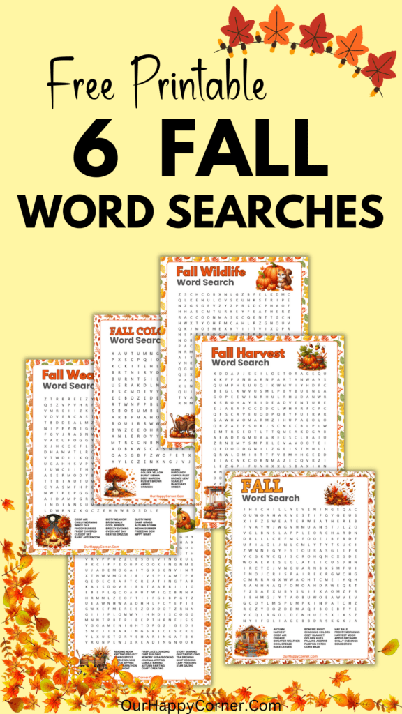 Fall theme word search puzzles