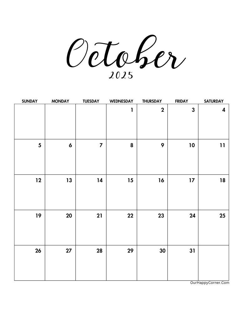 October Calendar 2025 Minimalist Calendar