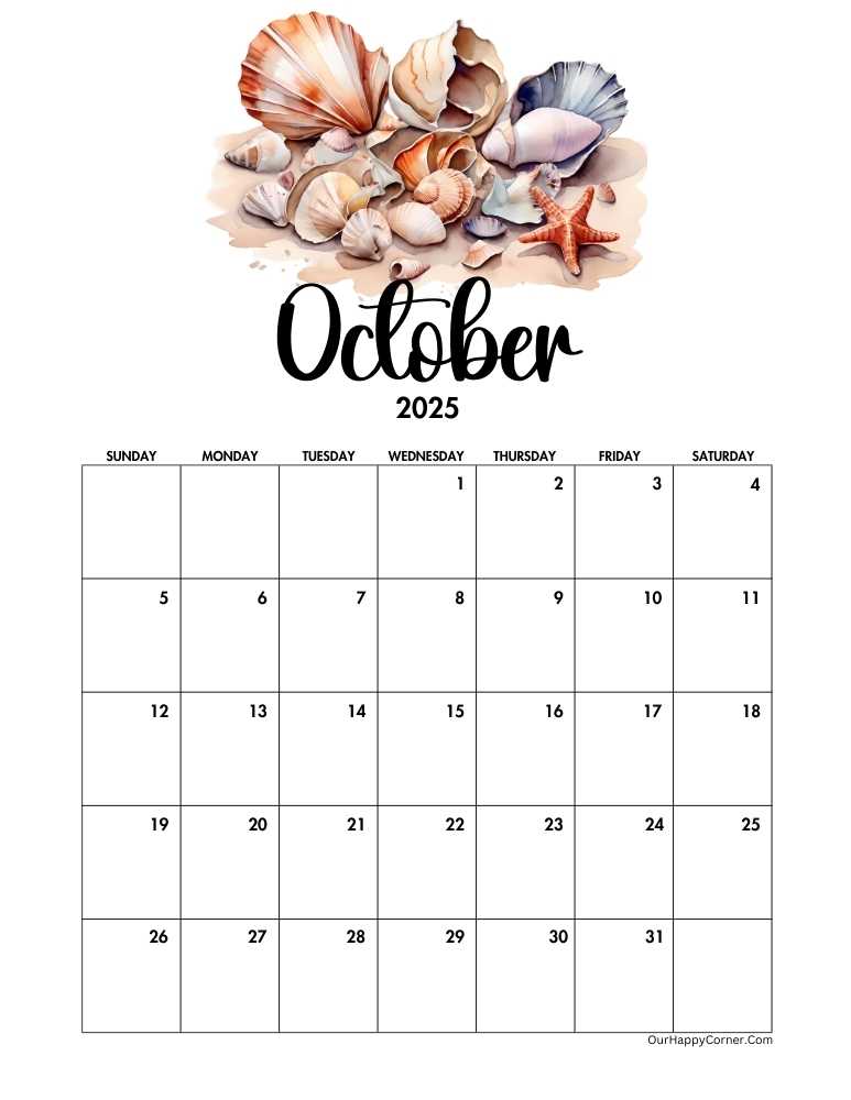 Sea shells decorated calendar