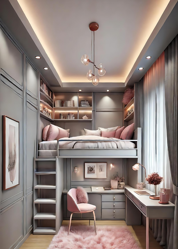 Loft Bed in tiny bedroom
