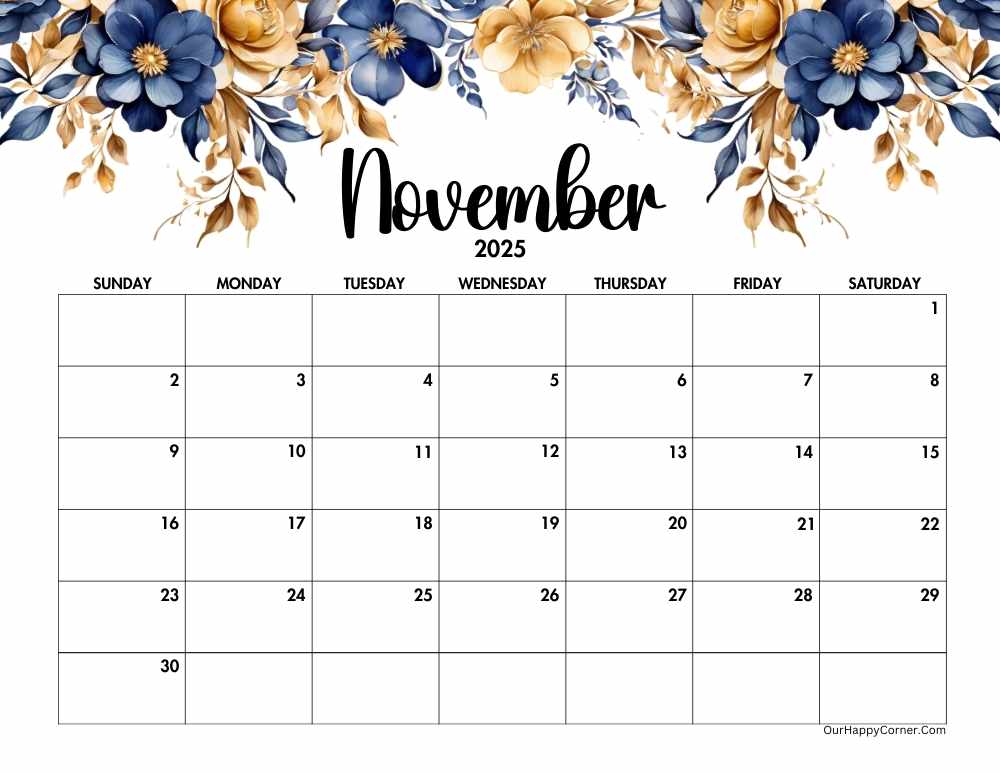 November 2025 Horizontal Calendar