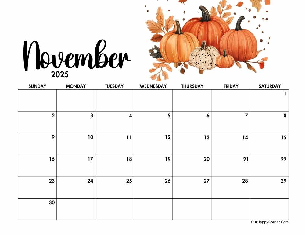 Autumn horizontal calendar printable