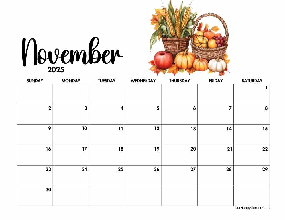 Autumn horizontal calendar printable