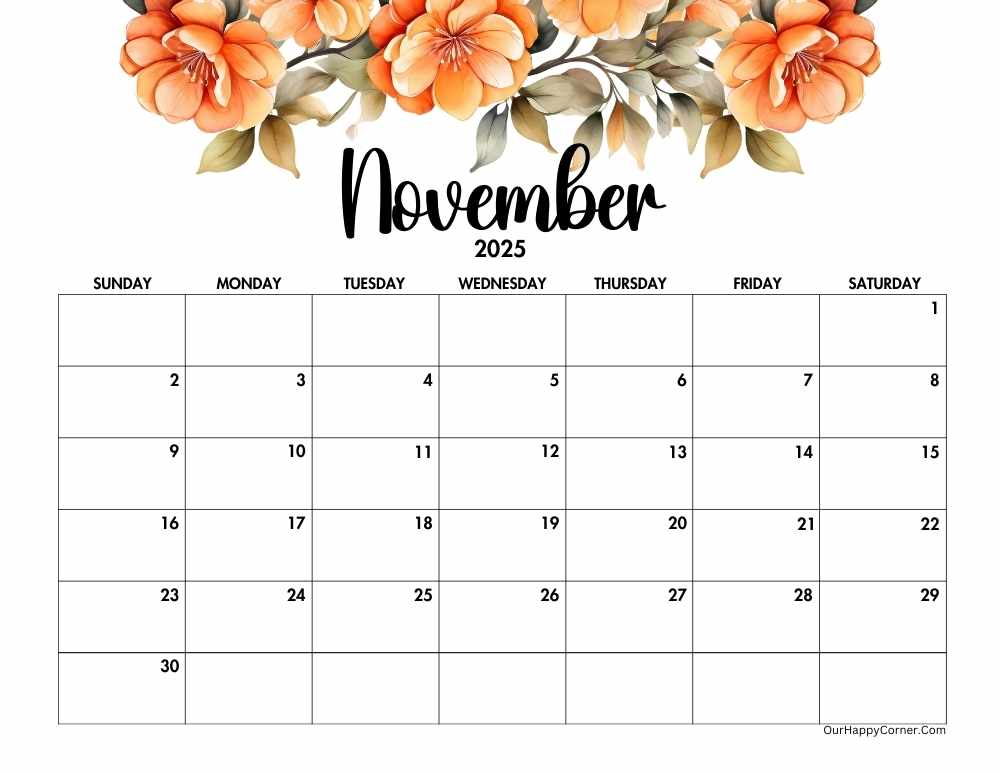 Floral orange calendar
