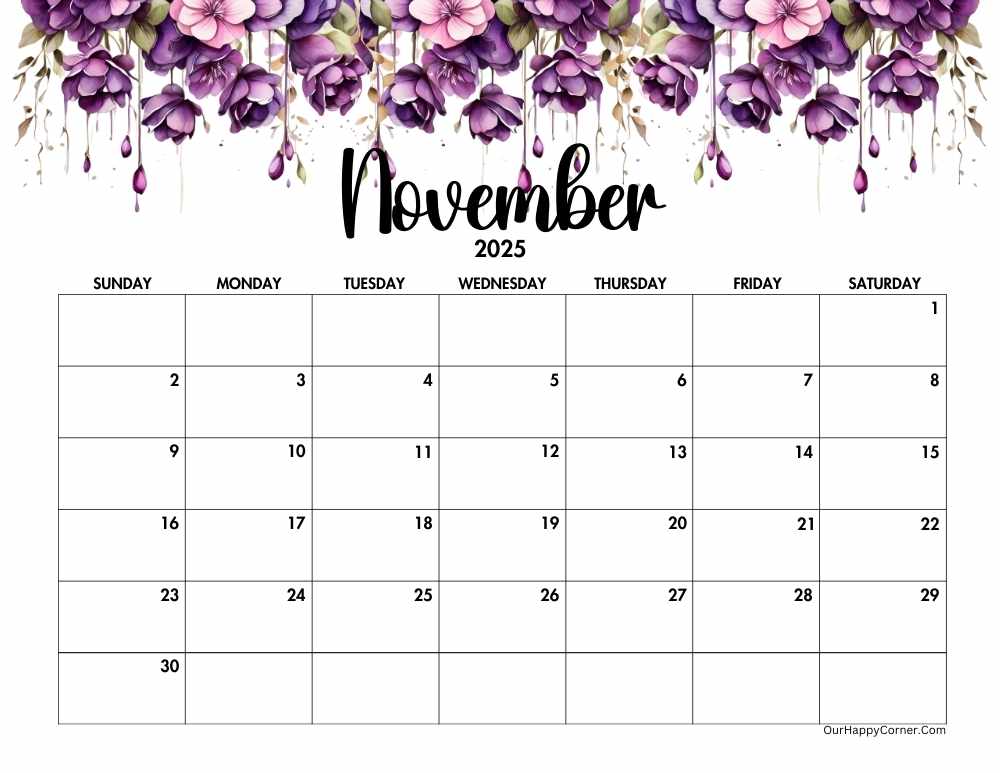November 2025 Horizontal Calendar