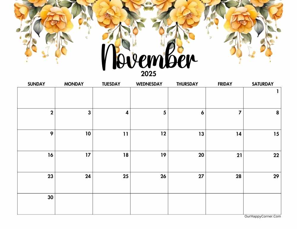 Yellow flowers calendar design