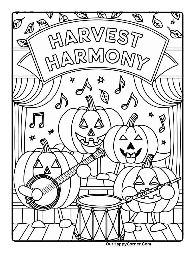 Pumpkins playing music instruments