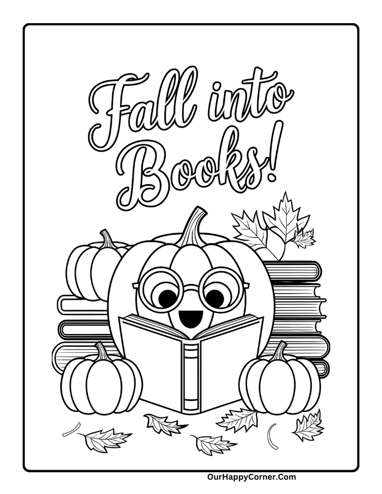 Pumpkin wearing glasses and reading a book