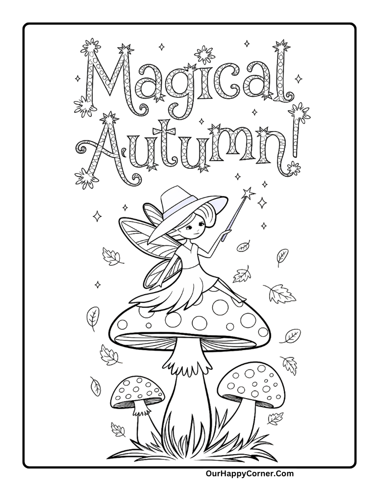 Fairy sitting on top of a mushroom during fall