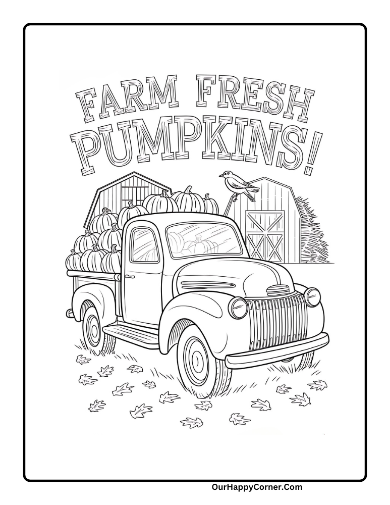 Farm fresh pumpkins at the back of a truck