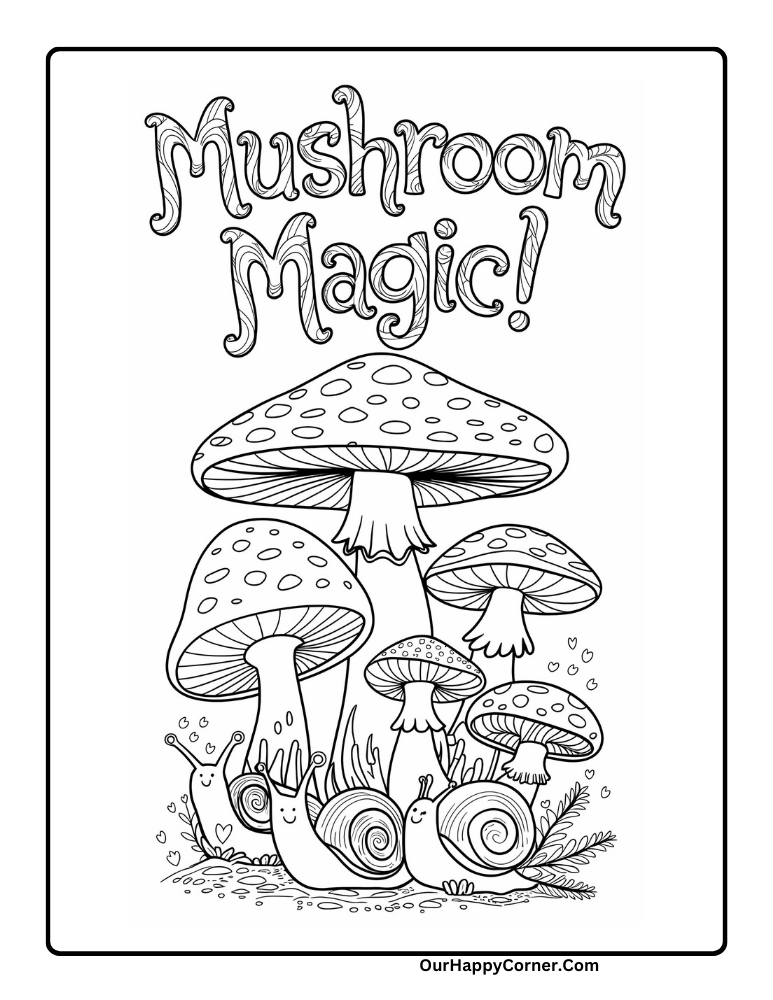 Fall mushroom coloring page