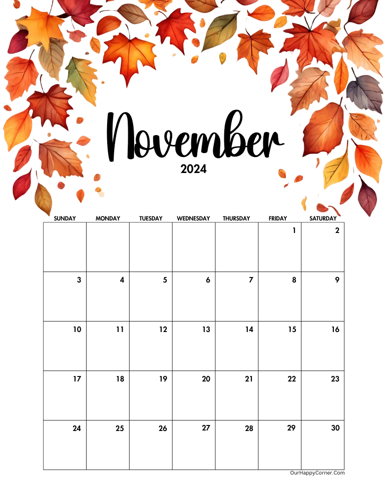 Autumn falling leaves November calendar