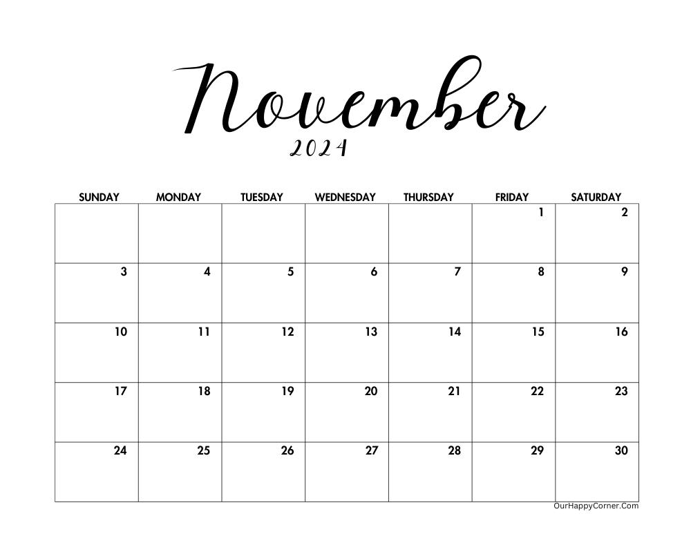 Minimalist horizontal calendar printable