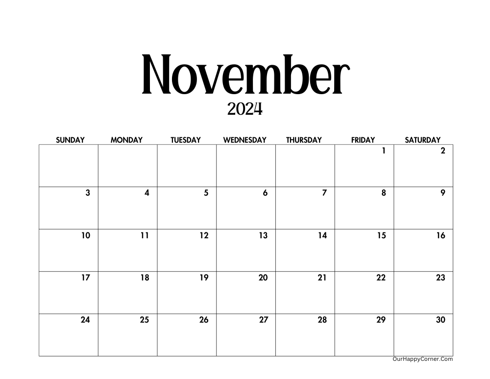 Minimalist horizontal calendar printable