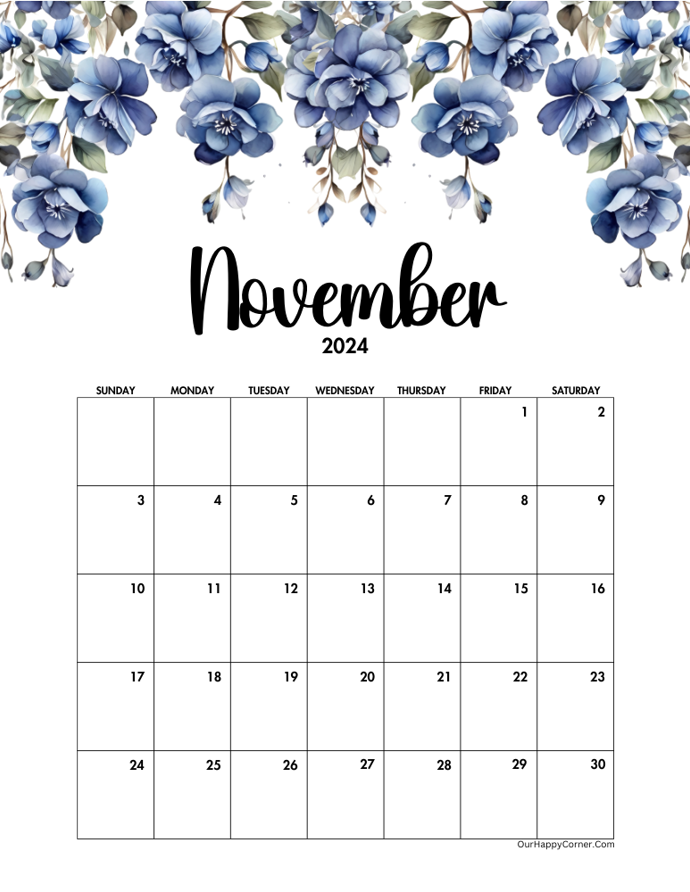 Blue floral decorated calendar