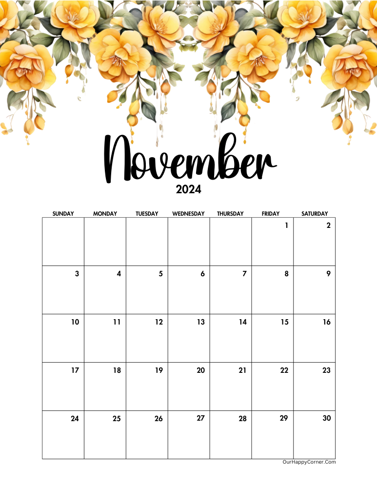 Yellow floral decorated calendar