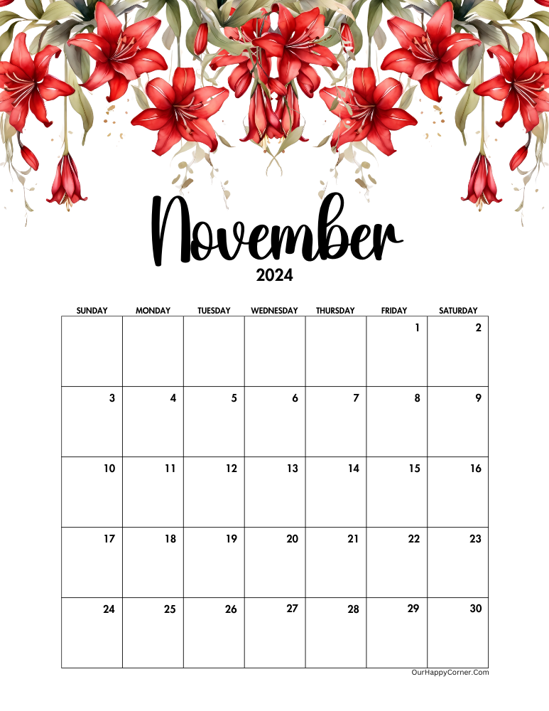 Red floral decorated November calendar