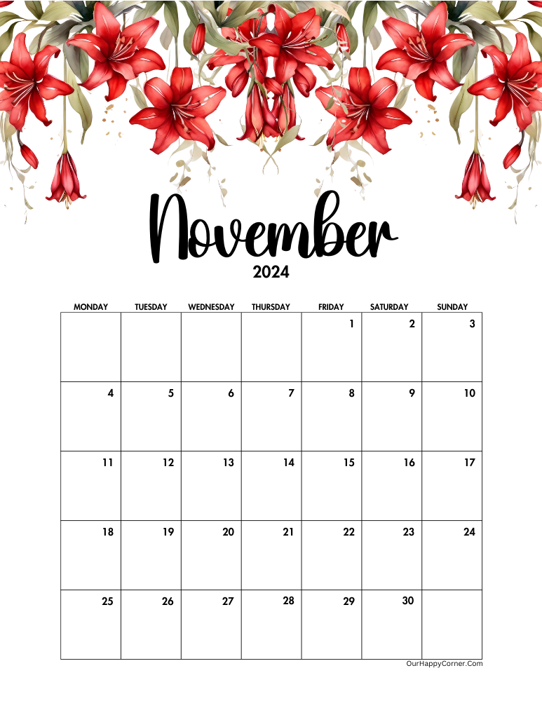 Red floral decorated calendar