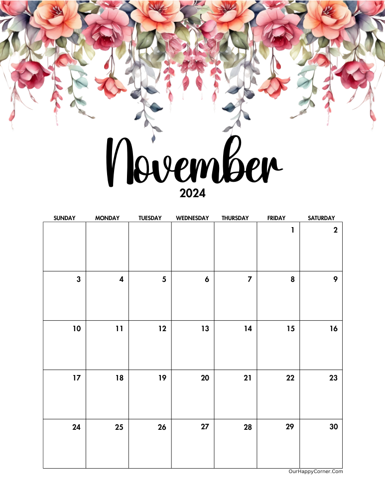 Floral November calendar