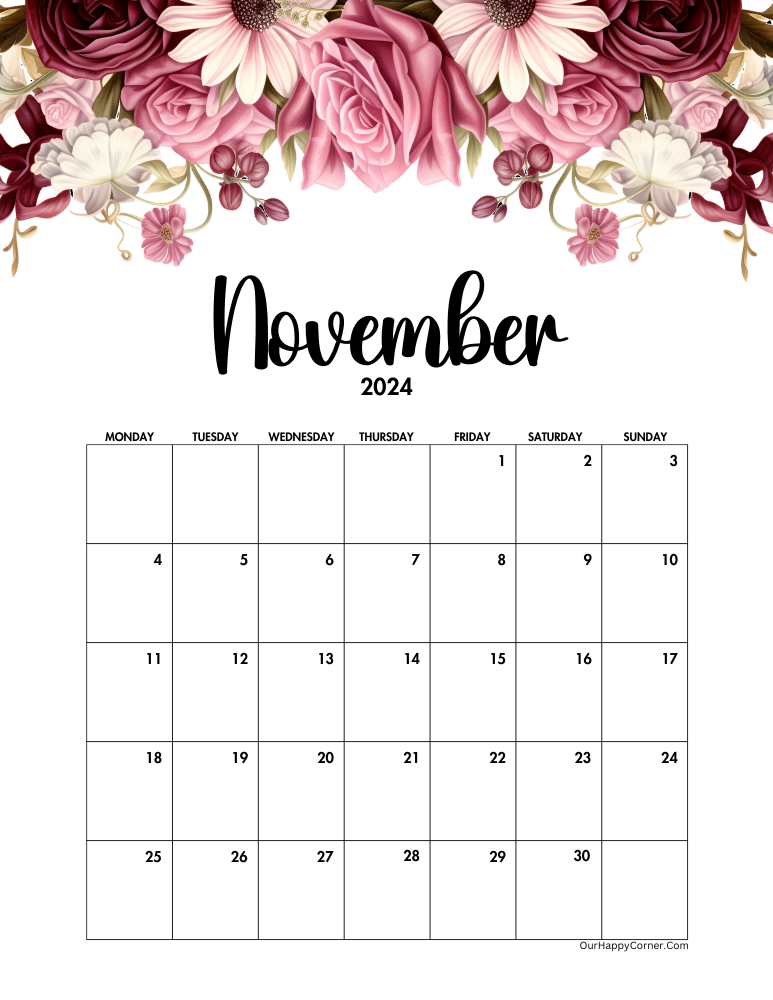 Floral November calendar