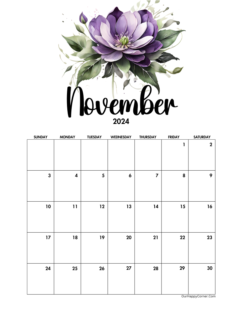 Floral November calendar