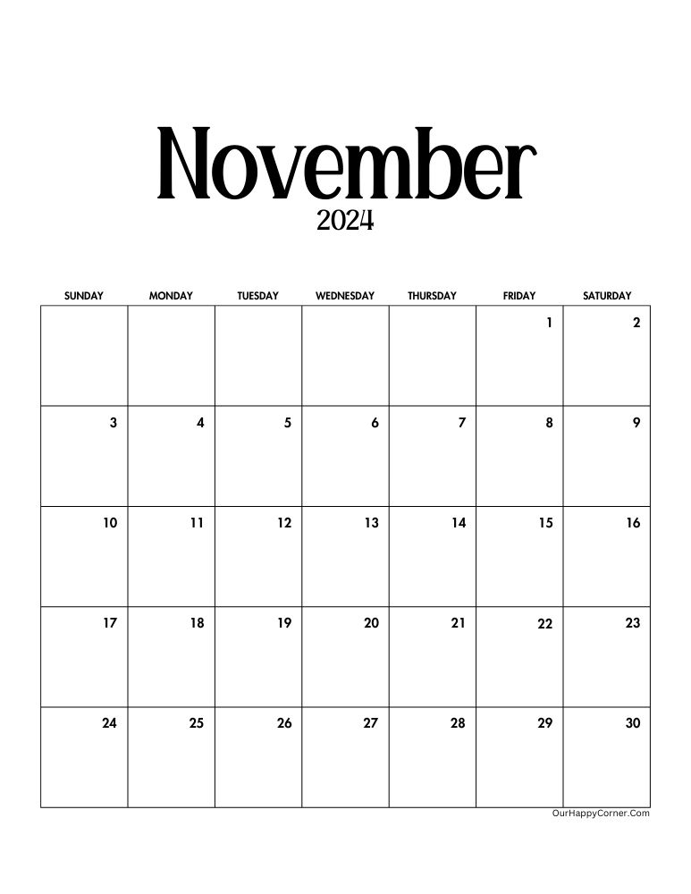 Minimalist November Calendar