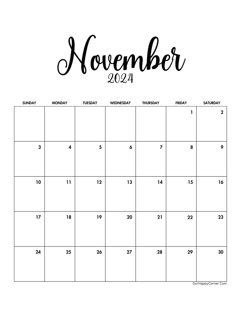 Minimalist November Calendar