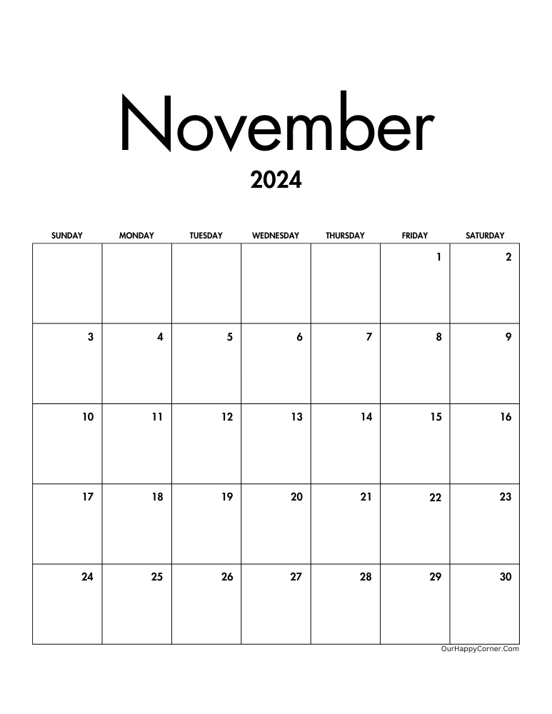 Minimalist November Calendar