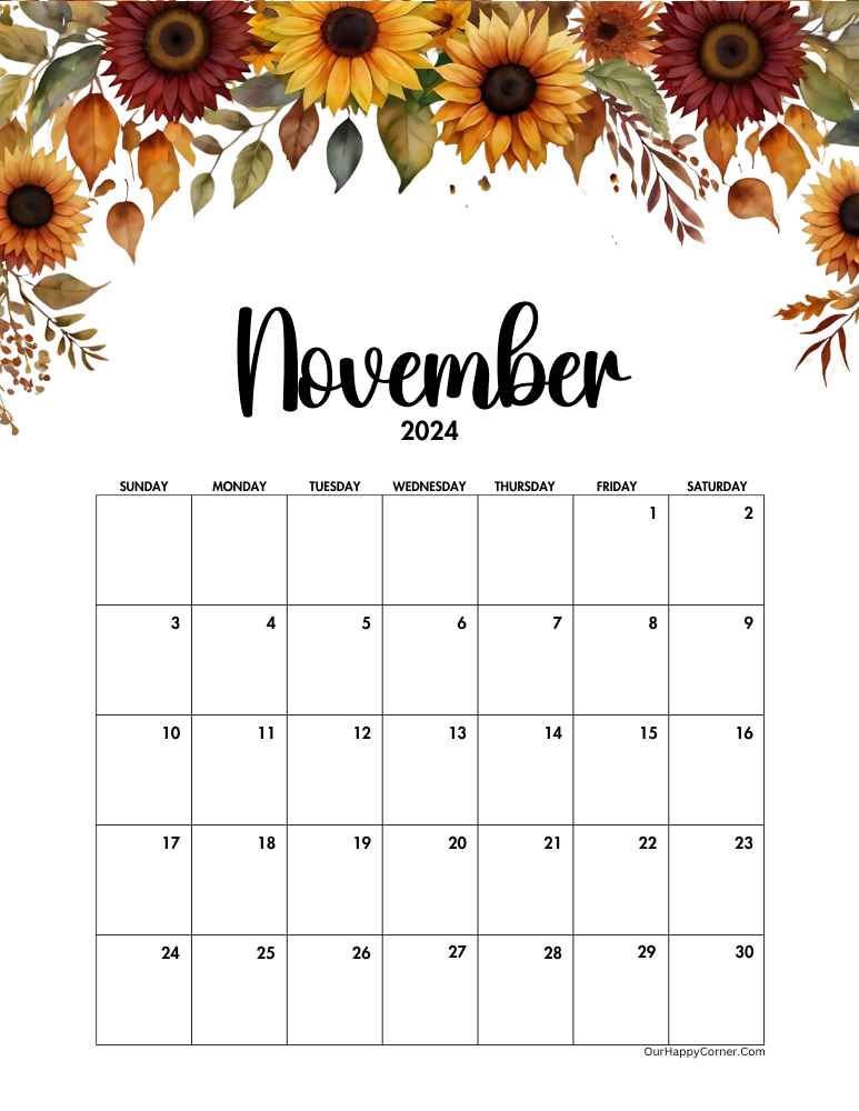 Autumn November calendar