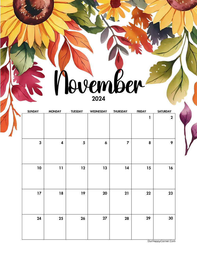 Autumn November calendar