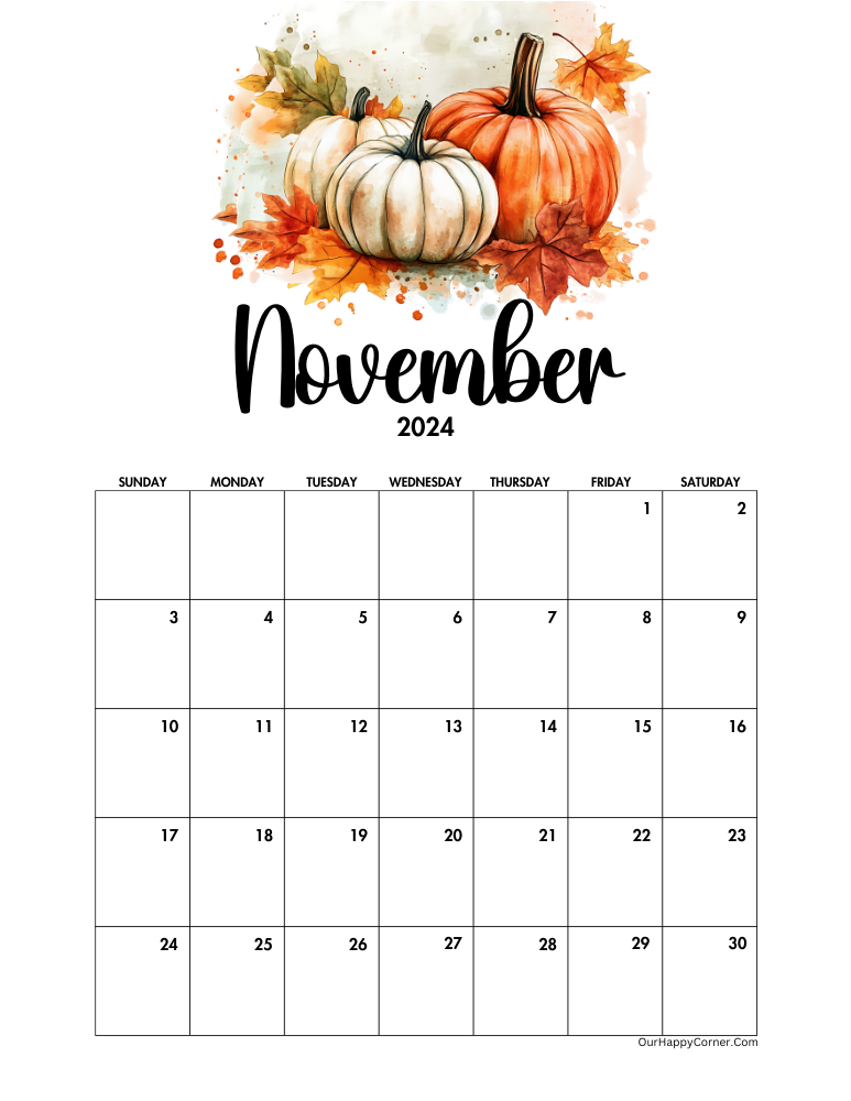 Autumn November calendar