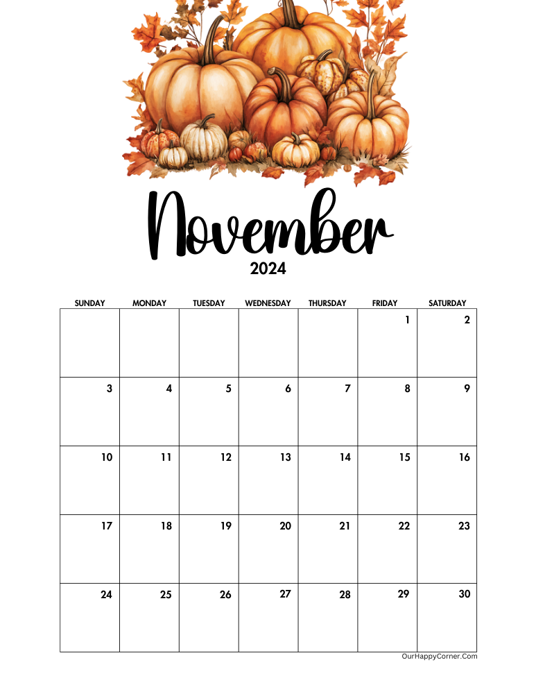 Autumn November calendar