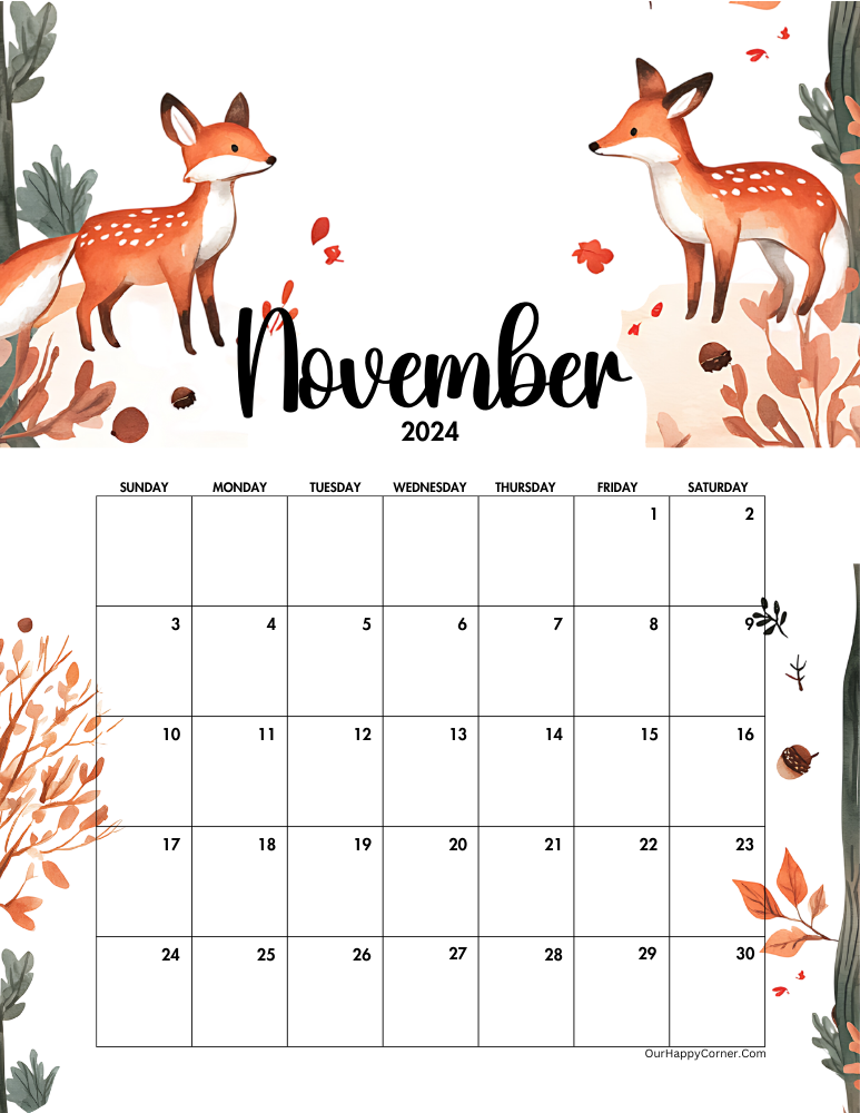 Autumn November calendar