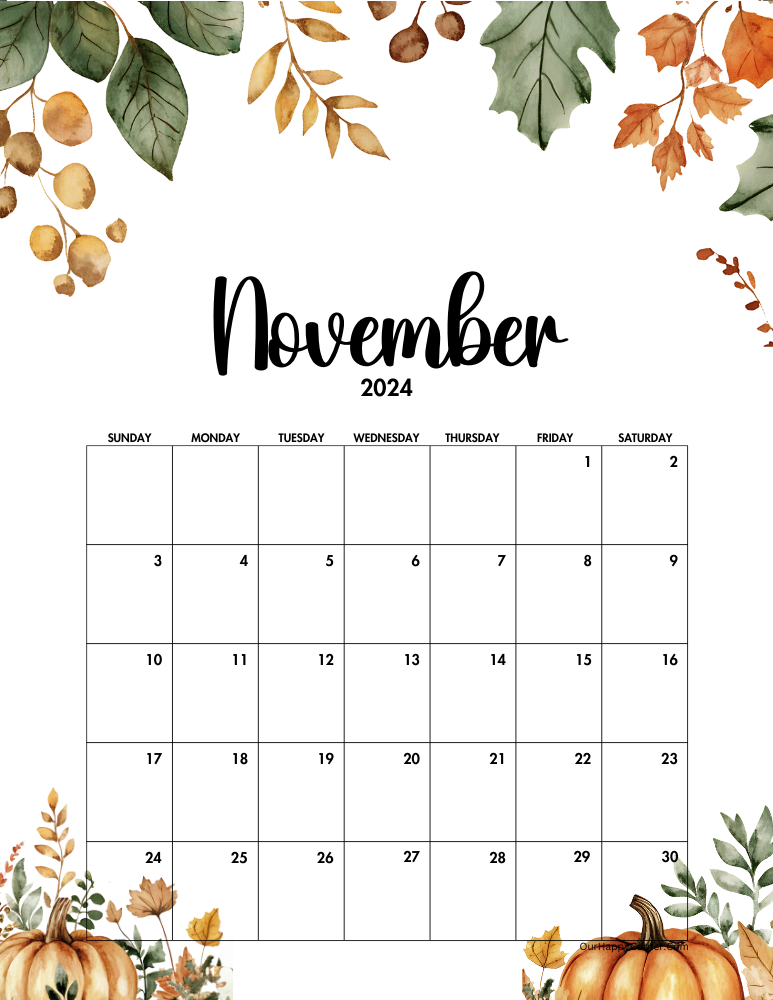 Autumn November calendar