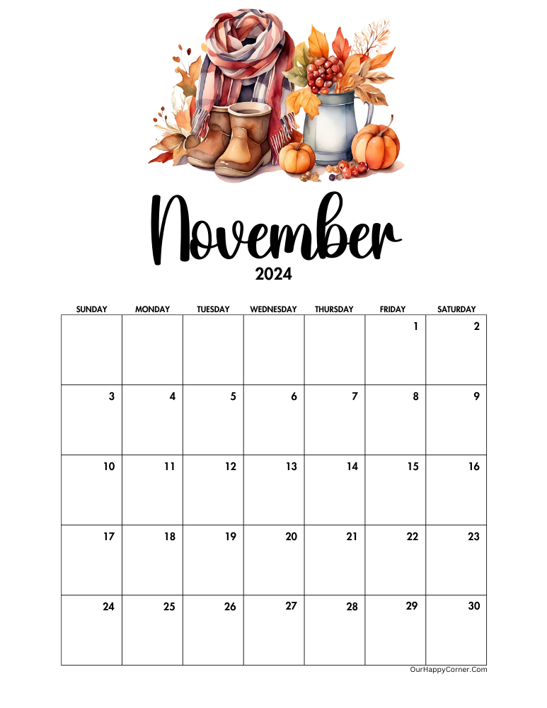 Autumn November calendar