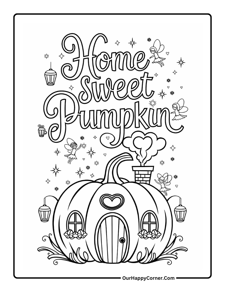 Pumpkin house with words Home Sweet Pumpkin