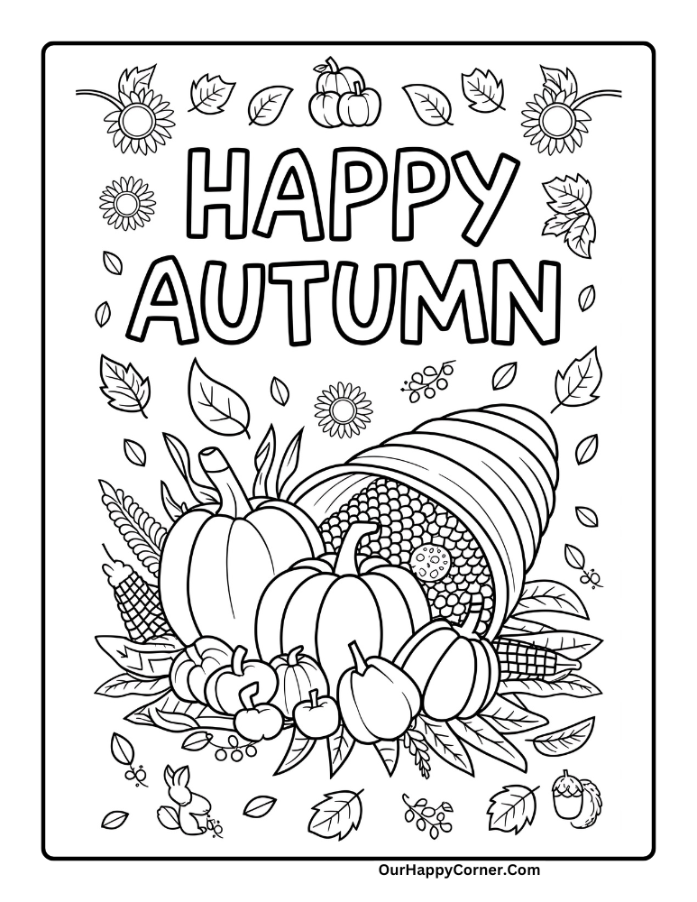 Happy Autumn fall coloring page