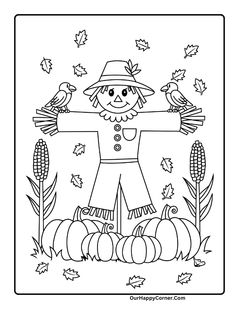 Scarecrow in cornfield coloring page