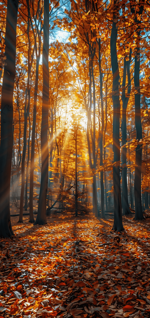 sunrise during autumn in a forest